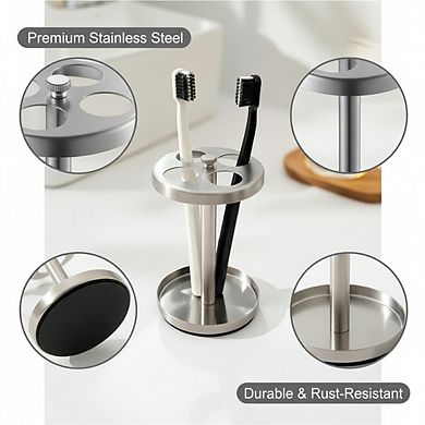 KSIZUIS Brushed Stainless Steel Toothbrush Holder -4 Ventilated Slots for Brushes & Razor, Rustproof