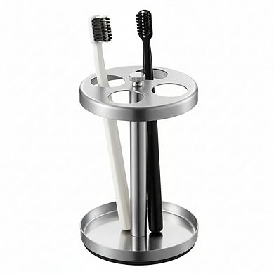KSIZUIS Brushed Stainless Steel Toothbrush Holder -4 Ventilated Slots for Brushes & Razor, Rustproof