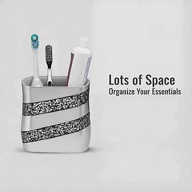 KSIZUIS Silver Mosaic Family Toothbrush & Toothpaste Holder with Large Opening for Bathroom
