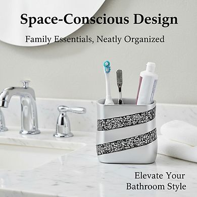 KSIZUIS Silver Mosaic Family Toothbrush & Toothpaste Holder with Large Opening for Bathroom