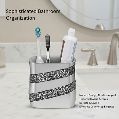KSIZUIS Silver Mosaic Family Toothbrush & Toothpaste Holder with Large Opening for Bathroom