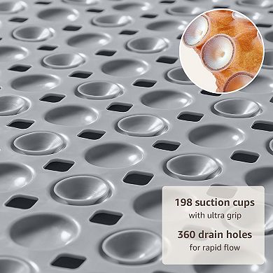 Non Slip Bathtub Shower Mat 198 Suction Cups 360 Drain Holes TPE Machine Washable