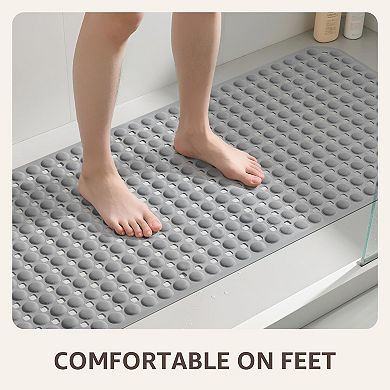 Non Slip Bathtub Shower Mat 198 Suction Cups 360 Drain Holes TPE Machine Washable
