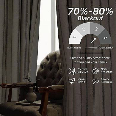 DriftAway Farmhouse Linen Blackout Curtains for Living Room Striped Lined Grommet Rustic Drapes