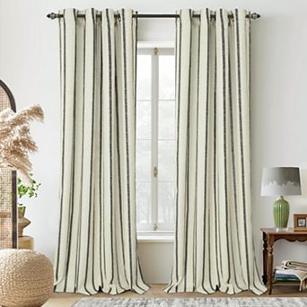 DriftAway Farmhouse Linen Blackout Curtains for Living Room Striped Lined Grommet Rustic Drapes