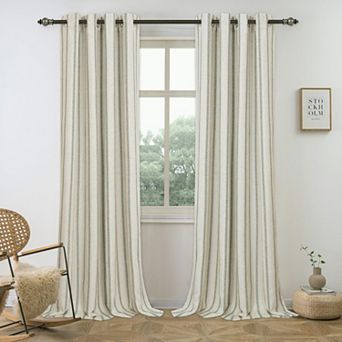 DriftAway Farmhouse Linen Blackout Curtains for Living Room Striped Lined Grommet Rustic Drapes