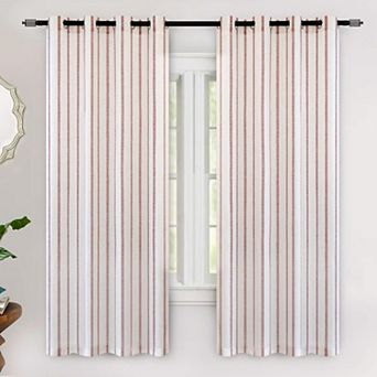 DriftAway Farmhouse Linen Blackout Curtains for Living Room Striped Lined Grommet Rustic Drapes