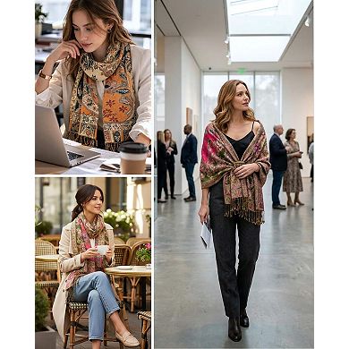 Elegant Paisley Floral Pashmina Shawl Wrap - Boho Rave Festival Travel Everyday Wear