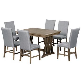 Pnronnc 7 pc Dining Table Set, Extendable Kitchen Table Set with Upholstered Chairs