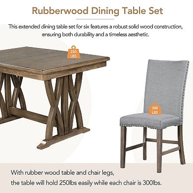 Pnronnc 7-Piece Dining Table Set, Extendable Kitchen Table Set with Upholstered Chairs