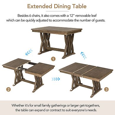 Pnronnc 7-Piece Dining Table Set, Extendable Kitchen Table Set with Upholstered Chairs