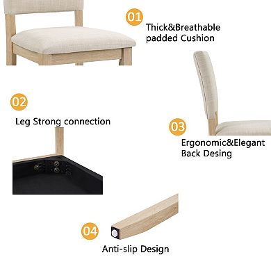 Pnronnc 6-Piece Wooden Dining Set, U-Shaped Base Kitchen Table Set with Bench & 4 Upholstered Chairs