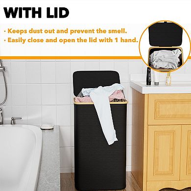 Laundry Hamper With Lid Large Tall Clothes Basket Handles Collapsible For Bedroom Bathroom Dorm Room