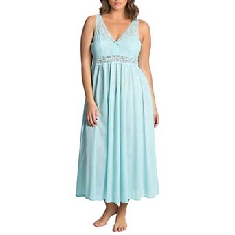 Exquisite Form Plus Size Nylon Tricot Sleeveless Long Nightgown with Floral Lace - 70807