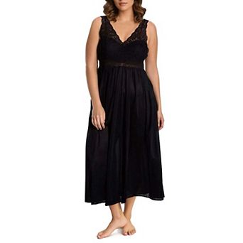 Exquisite Form Plus Size Nylon Tricot Sleeveless Long Nightgown with Floral Lace - 70807