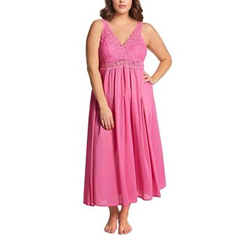 Exquisite Form Plus Size Nylon Tricot Sleeveless Long Nightgown with Floral Lace - 70807