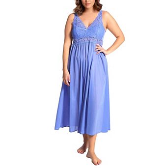 Exquisite Form Plus Size Nylon Tricot Sleeveless Long Nightgown with Floral Lace - 70807