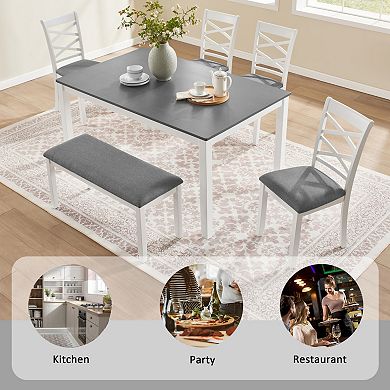 Pnronnc 6-Piece Dining Set, Wooden Kitchen Table Set with Bench and 4 Chairs for 6