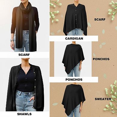 Women's Versatile Knitted Shawl Scarf Poncho Sweater Buttons Lightweight Spring Summer Fall Wraps