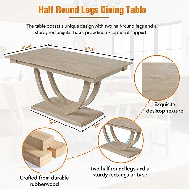 Pnronnc 6-Piece Dining Table Set, Half Round Base Kitchen Table with Bench and Upholstered Chairs