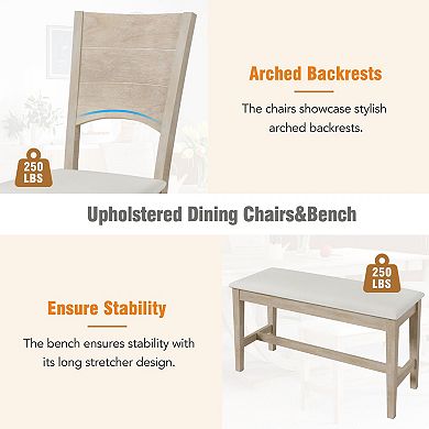 Pnronnc 6-Piece Dining Table Set, Half Round Base Kitchen Table with Bench and Upholstered Chairs