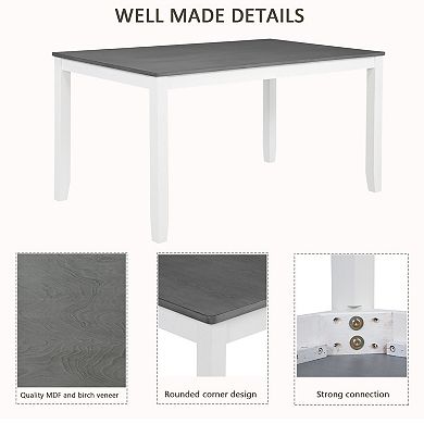 Pnronnc 7-Piece Dining Table Set, Solid Wood Kitchen Dining Set with 6 Upholstered X-Back Chairs