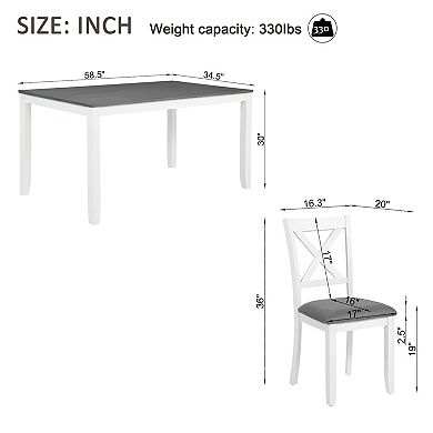 Pnronnc 7-Piece Dining Table Set, Solid Wood Kitchen Dining Set with 6 Upholstered X-Back Chairs