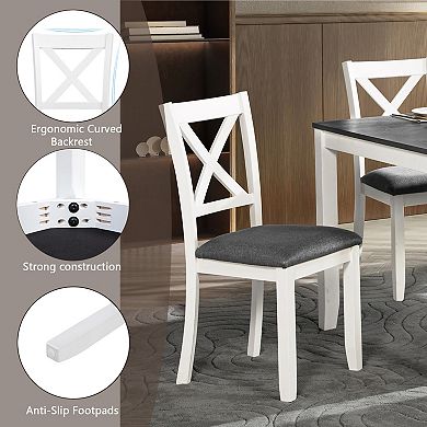 Pnronnc 7-Piece Dining Table Set, Solid Wood Kitchen Dining Set with 6 Upholstered X-Back Chairs