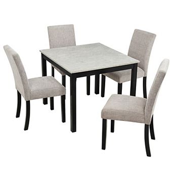 Pnronnc 6 pc Dining Set, Wooden Kitchen Table with Bench and 4 Upholstered Chairs