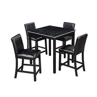 Pnronnc Wooden Kitchen Table Set, 5 pc Counter Height Dining Set with 4 Upholstered Chairs