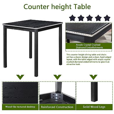 Pnronnc Wooden Kitchen Table Set, 5-Piece Counter Height Dining Set with 4 Upholstered Chairs