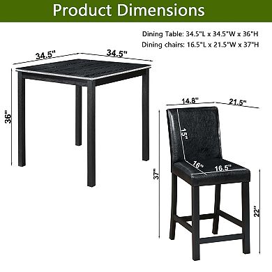 Pnronnc Wooden Kitchen Table Set, 5-Piece Counter Height Dining Set with 4 Upholstered Chairs