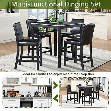 Pnronnc Wooden Kitchen Table Set, 5-Piece Counter Height Dining Set with 4 Upholstered Chairs