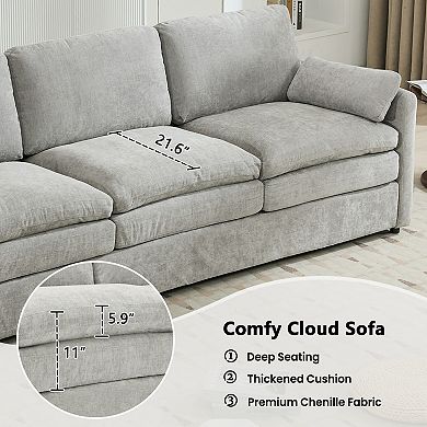 Pnronnc 3 Seater Cloud Sofa Couch Upholstered Chenille Sofa with Plush Cushion