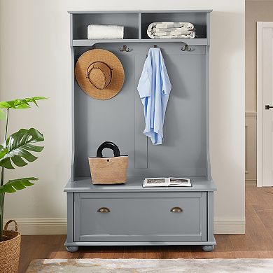 Pnronnc 4-in-1 Modern Entryway Hall Tree with Shoe Rack Bench and Coat Hooks, Shelves