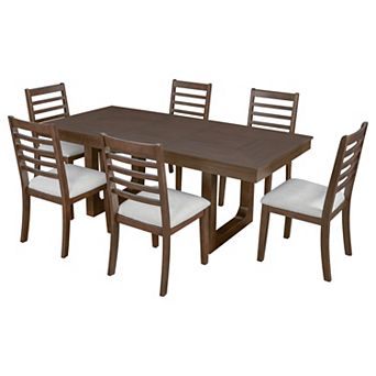 Pnronnc 7 pc Kitchen Table Set, Extendable Dining Table Set with 6 Upholstered Chairs