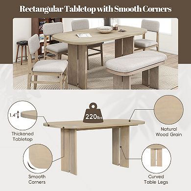 Pnronnc 6-Piece Dining Set, Solid Wood Kitchen Table Set with Bench and Upholstered Chairs