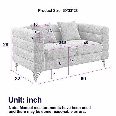 Pnronnc Oversized 2 Seater Sofa, Comfort Deep Seat Loveseat Sofa with 2 Pillows