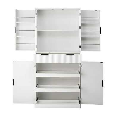 Pnronnc 72" Freestanding Fluted Kitchen Pantry Cabinet with Drawers and 6 Door Shelves