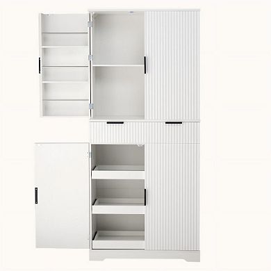 Pnronnc 72" Freestanding Fluted Kitchen Pantry Cabinet with Drawers and 6 Door Shelves