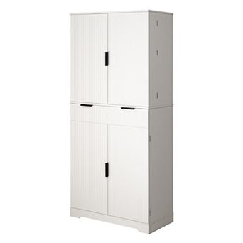Pnronnc 72" Freestanding Fluted Kitchen Pantry Cabinet with Drawers and 6 Door Shelves