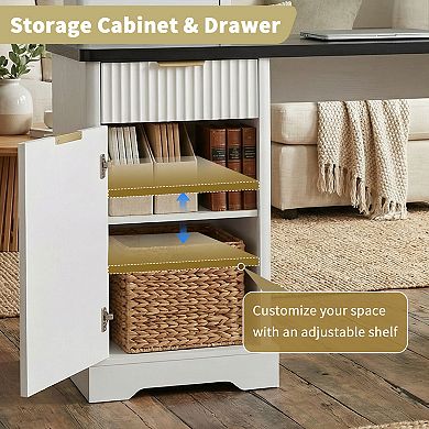 Pnronnc 59" Fluted L-Shaped Wood Office Desk Computer Desk with Storage and Charging Station