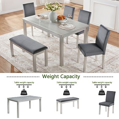 Pnronnc 6-Piece Wooden Kitchen Dining Table Set with Bench and 4 Upholstered Chairs