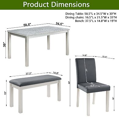 Pnronnc 6-Piece Wooden Kitchen Dining Table Set with Bench and 4 Upholstered Chairs