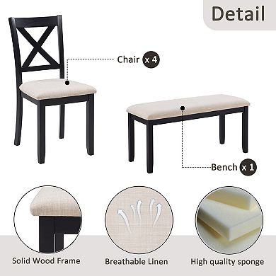 Pnronnc 6-Piece Wooden Dining Table Set, Kitchen Dining Set with Bench and 4 Chairs for 6 People