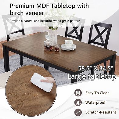 Pnronnc 6-Piece Wooden Dining Table Set, Kitchen Dining Set with Bench and 4 Chairs for 6 People