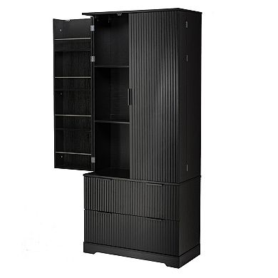 Pnronnc 72" Freestanding Locker Fluted Kitchen Pantry Cabinet with Drawers and Door Racks