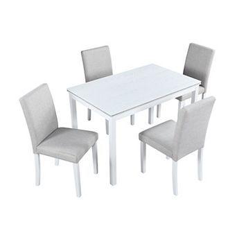 Pnronnc 5 pc Wooden Dining Table Set, Kitchen Table Set with 4 Upholstered Chairs