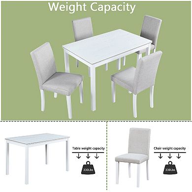 Pnronnc 5 Piece Wooden Dining Table Set, Kitchen Table Set with 4 Upholstered Chairs