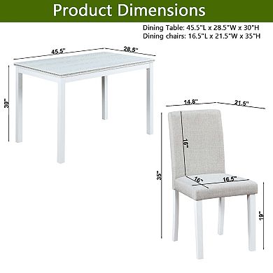 Pnronnc 5 Piece Wooden Dining Table Set, Kitchen Table Set with 4 Upholstered Chairs